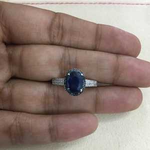 Anillos de Diamantes Reales de 0.31 Ct, Corte Redondo, Diamantes Naturales Blancos y Azules, Anillo de Compromiso y Boda para Mujer, Joyería de Plata Esterlina 925 - Product Image 3