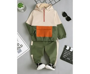 Sudadera con Capucha Verde para Niños, Estilo Moderno y Lujoso, con Panel Naranja de Felpa, Chándal al Por Mayor al Mejor Precio - Product Image 3