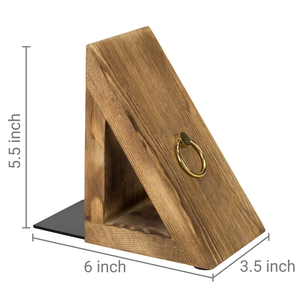 Porte-livres décoratifs en bois avec design triangulaire, support à livres en bois fait à la main pour bibliothèque, bureau, maison, salon - Product Image 4