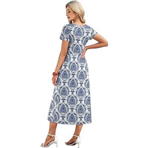 Vestido midi informal de verano con corte relajado y corte en A para mujer con bolsillos - Product Image 3