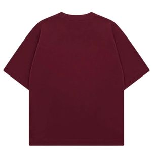 Men Oversized Burgundy T Shirt Short Sleeve Crew Neck Cotton Casual Streetwear Top <b>Small</b> <b>Chest</b> Logo Print Summer Tee - Product Image 2