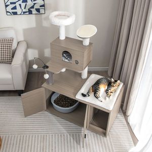 Tour pour chat moderne 2-en-1 avec enclos pour litière pour chats d'intérieur, design minimaliste et solide, hauteur personnalisable - Product Image 2