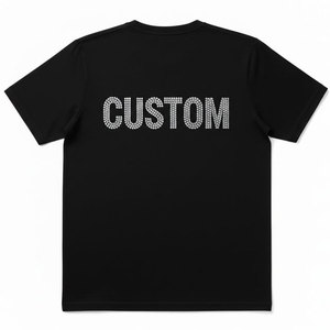 Camiseta Negra de Manga Corta con Cuello Redondo para Hombre, con Diseño de Letras Personalizadas con Pedrería, Corte Regular, Estilo Informal de Punto Jersey - Product Image 2