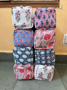 Vintage Floral Cotton Cosmetic Bag Small Portable Embroidered <b>Makeup</b> Organizer Hook Loop Closure Toiletry Bag - Product Image 1