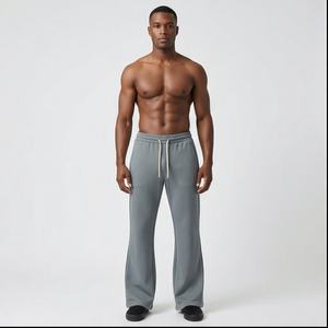 Alta calidad logotipo personalizado Color sólido en blanco Casual transpirable ropa de calle algodón al por mayor cintura baja pantalones de chándal acampanados - Product Image 1