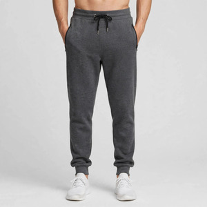 <b>Men's</b> Gray Cotton Flat Sweatpants Elastic Drawstring Casual <b>Joggers</b> Breathable Heavyweight Knitted Mid Waist Autumn OEM Service - Product Image 1