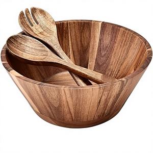 Bol à salade en bois d'acacia très vendu avec 2 cuillères - Product Image 1