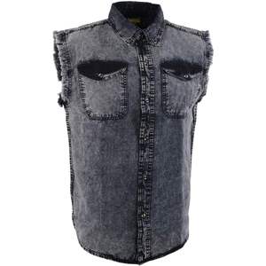 2025 <b>Leather</b> <b>Men's</b> Classic Casual Flannel Shirt Button-Down with Cutoff Frayed Sleeves Vests & <b>Waistcoats</b> - Product Image 5