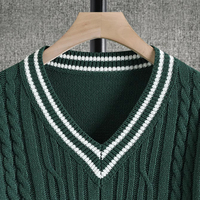 Pull-over de cricket d'hiver pour homme à col en V, en laine et cachemire tricoté, personnalisable avec logo frontal, respirant et anti-boulochage