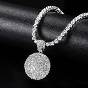 Luxury Round Crystal Pendant Necklace Rhodium Plated 925 Silver <b>Rope</b> <b>Chain</b> Unisex Everyday Wear - Product Image 2