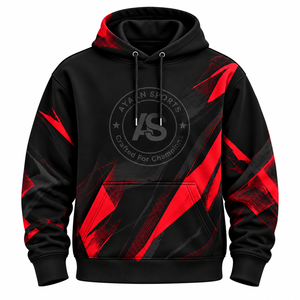 Men's Hooded Sweatshirt Black <b>Red</b> Geometric Print Breathable Regular Fit Sporty Style Winter <b>Hoodie</b> - Product Image 1