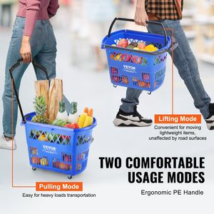Set di 6 Grandi Cesti per la Spesa Portatili da 39L con Ruote e 8 Maniglie, Carrelli e Trolley in Plastica - Product Image 4