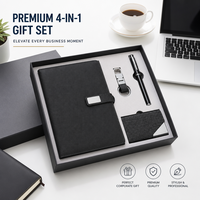 Ensemble cadeau d'entreprise personnalisé avec logo 4 en 1, carnet A5, stylo, porte-clés en métal, porte-cartes de visite, coffret cadeau promotionnel exécutif