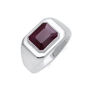 Anillo de Plata de Ley 925 al por Mayor con Rubí Natural Corte Esmeralda para Hombre y Mujer, Anillo con Engaste de Bisel, Gema Roja Natural, Joyería Hecha a Mano - Product Image 1