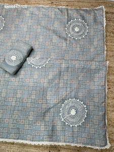 Ensemble Saree et Blouse Traditionnel Indien en Coton Tussah avec Imprimé Numérique et Broderie Main Katha-Work – Collection Saree Love - Product Image 5