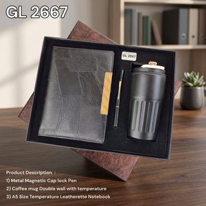 Set de regalo de bienvenida para empleados con cuaderno A5 de imitación cuero, bolígrafo con tapa magnética y taza de café con doble pared aislante - Product Image 4