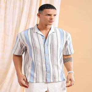 Camisa nueva, venta al por mayor, camisa informal de manga corta con cuello cubano bordado de cuello contrastante de verano para hombre - Product Image 3