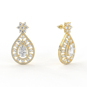 POOJA DIAMOND 14K 18K <b>Gold</b> Lab Grown Diamond Pear Cut Double Halo Dangle Earrings IGI Certified Luxury Floral Bridal Wedding - Product Image 4