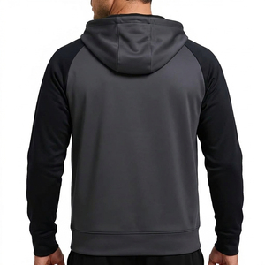 Unisex <b>Black</b> Raglan Sleeve <b>Zip</b>-<b>Up</b> <b>Hoodie</b> Solid Color Casual Hooded Sweatshirt Breathable French Terry Oversized Fit Winter Wear - Product Image 2