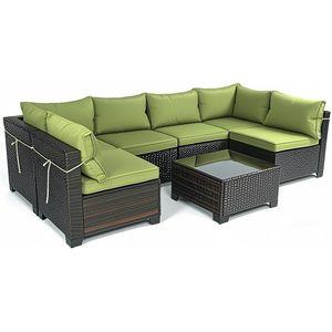 ชุดคลุมเบาะสีเขียว14แพ็กชุดละ7ชิ้นสำหรับ6-Seater โซฟาหวายหวายกลางแจ้งมีซิปที่หุ้มเบาะหลัง (ที่คลุมเท่านั้น) - Product Image 6