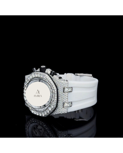 Reloj de Pulsera Analógico Jumbo de Alta Gama, Blanco, con Incrustaciones de Diamantes, Correa de Acero Inoxidable y Goma, para Fiestas y Uso Diario de Lujo - Product Image 5