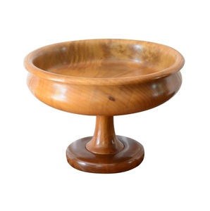 Bol classique fait main en bois d'acacia écologique avec piétement, plat de service rond pour mariage, fruits et desserts - Product Image 1