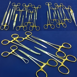 Kit de 21 Piezas de Instrumentos Quirúrgicos para Esterilización Felina, Mango Dorado, Acero Inoxidable Alemán TC, Veterinario, Reutilizable, Autoclavable, CE - Product Image 5