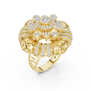 Anillo de Compromiso y Boda de Oro Amarillo de 18 Quilates con Diamantes Tallados de Laboratorio, Chapado en Rodio, Certificado por IGI - Product Image 1