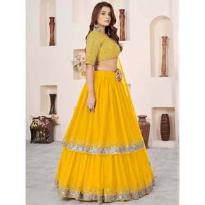 Yellow <b>Sequins</b> Georgette Haldi Wear Lehenga Choli for Women - Product Image 5