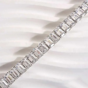 925 Moissanite Romantic Classic <b>White</b> Emerald Cut Tennis <b>Bracelet</b> for Women Sterling Silver 18K <b>White</b> Gold Plated Wedding Sale - Product Image 3