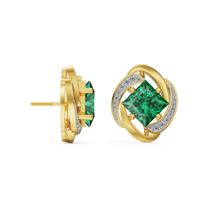 Luxury 18K Gold Plated <b>Stud</b> <b>Earrings</b> With Green Princess Cut <b>Crystal</b> Rhinestone Geometric Design For Women Everyday Wear - Product Image 2