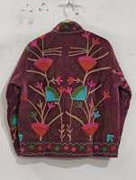 Veste vintage beige brodée à col montant, style bohème, motif dessin animé, manches longues, coupe oversize, manteau d'automne écologique et respirant