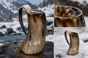 FAIZA CRAFT Vikings Valhalla Game of Thrones Maison Stark Corne de buffle artisanale sculptée en forme de loup pour bière, vin, hydromel, bière artisanale - Product Image 4