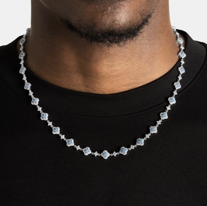 Collar Unisex de Plata con Diamante Cultivado en Laboratorio, Corte Princesa, Estilo Hiphop, para Uso Diario, Regalo para Bodas y Fiestas, Diamantes de Color Claro - Product Image 1