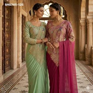 Collection Premium : Saree prêt-à-porter en soie Rangoli aux couleurs éclatantes, avec broderies et double travail de sequins, pour les occasions festives - Exportateur indien - Product Image 2