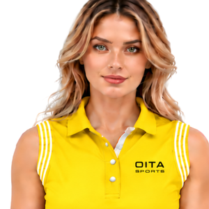 Polo sans manches jaune vif pour femme, col à revers, coupe ajustée, pour l'équitation et l'entraînement, personnalisable, vente en gros - Product Image 2