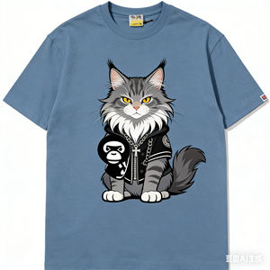Camiseta de Manga Corta de Alta Calidad 100% Algodón, Unisex, con Estampado de Cabeza de Animal, Camuflaje, Corte Holgado, Transpirable, para Uso Diario - Product Image 1