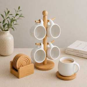 Posavasos de madera hecho a mano con soporte, diseño moderno y elegante para cocina y hogar, con grabado único. - Product Image 2