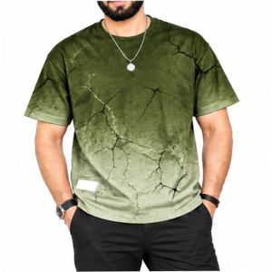 Camiseta de Manga Corta para Hombre, Cuello Redondo, Estampada, Degradado Rojo y Azul, Corte Regular, Casual, Vintage, Transpirable, 100% Algodón - Product Image 5