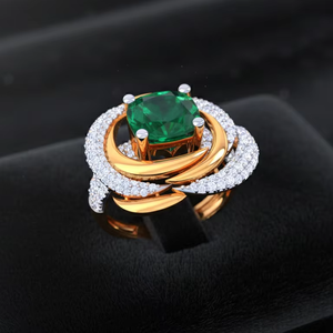 แหวนหมั้นดีไซน์วงแหวนเกลียวประดับมรกตเปลวไฟที่เชื่อมต่อกันอย่างมีเอกลักษณ์ - Product Image 4