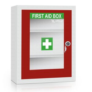 OTICA MT07 Wall Mounted First Aid Box <b>Lockable</b> Emergency Medical <b>Cabinet</b> Red Door Storage Case for Home School Office - Product Image 1