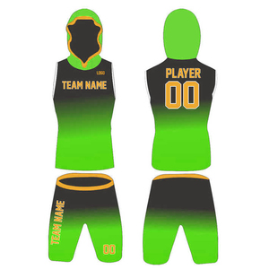 Ensemble de short et débardeur à capuche personnalisé sublimé noir-vert dégradé pour entraînement sportif tendance – Uniforme de basketball 7v7 de luxe - Product Image 1