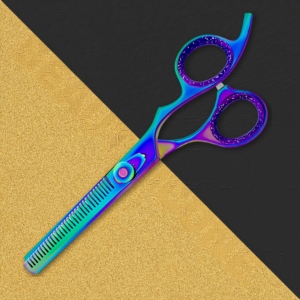 Ciseaux de coiffure professionnels en titane arc-en-ciel Harbor Industry, ciseaux à effiler, ciseaux de salon de coiffure avec étui en cuir - Product Image 6
