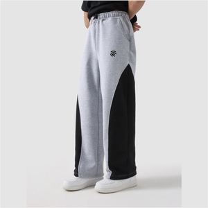 Pantalon de survêtement à empiècements de haute qualité - 100% coton molleton épais, coupe large - Product Image 1
