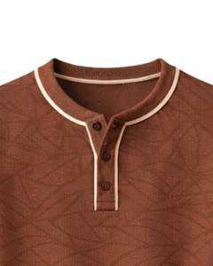 Sudadera Henley con estampado geométrico marrón para hombre, de manga larga, tejido French Terry, corte regular, informal, para invierno, nueva. - Product Image 5