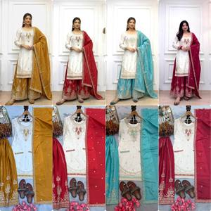 Conjunto de Palazzo de Seda Chinon Bordado Reversible Sin Arrugas para Todas las Estaciones, Top de Diseñador con Mangas y Pantalón Palazzo con Cintura Elástica al por Mayor - Product Image 2