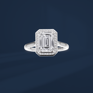 Bague de fiançailles DIFF de luxe avec diamant de laboratoire taille émeraude de 2,00 ct et halo, en platine massif PT950, bijoux fins, vente en gros - Product Image 2