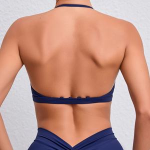 2026 Trendy Women's Navy <b>Blue</b> Seamless Breathable Lace High Support Deep V Neck Sports <b>Bra</b> for Fitness Workout - Product Image 2