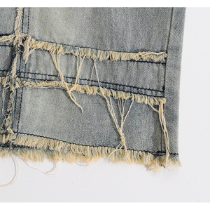 Shorts en jean pour hommes à ourlet brut, coupe ample et oversize, style vintage usé, streetwear hip-hop décontracté, bords effilochés, Vente chaude 2026 - Product Image 4