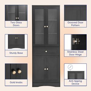 Mobiletto Alto da Bagno in MDF con Quattro Ante e Cassetti, Ripiano Regolabile, Arredo Bagno - Product Image 5